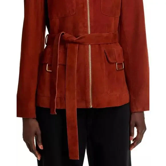 SOLD 380$ Bagatelle Suede Front Full Zipper Jacket Women's Size M Dark Orange - Picture 4 of 5